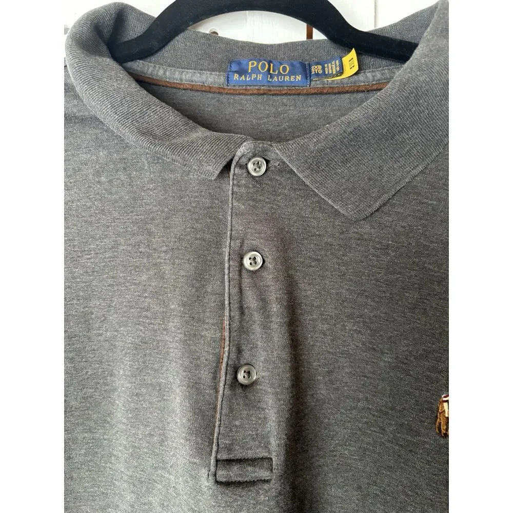 Polo Ralph Lauren‎ Mens Size 2XB Gray Soft Touch Cotton Long Sleeve Polo Shirt